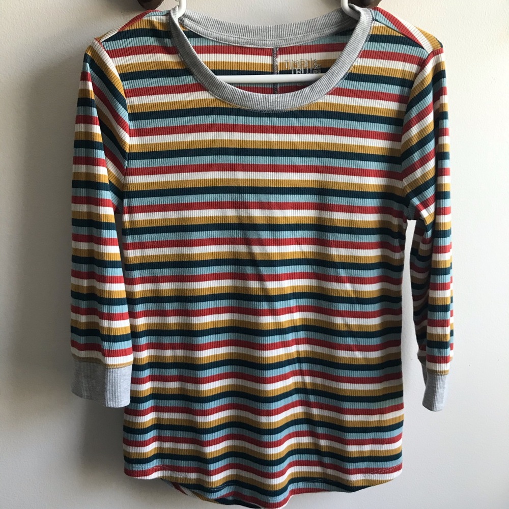 Striped 3/4 Sleeve Ribbed Top
